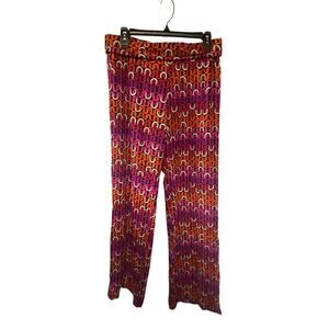 Trina Turk L Wide Leg Flare Pant Pink Orange Chain Tropical Resortwear Disco New